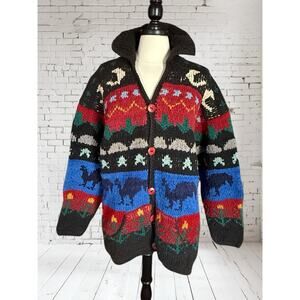 Ecuador Winter Sun Wool Cardigan Sweater Sz L Unisex 50"B Oversized Pockets Boho